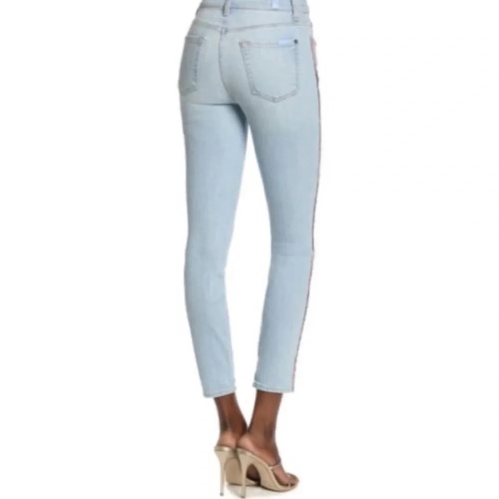 7 For All Mankind High Waist Ankle Skinny With Rainbow Fringe size 30  🌈 👖 - Picture 3 of 16